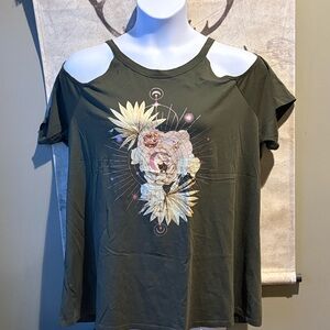 Torrid Olive Floral Cutout Tee